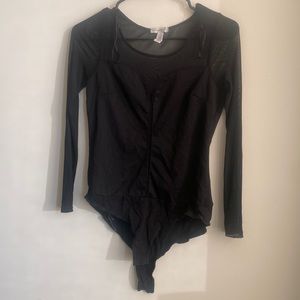 Mesh sleeves leotard one piece body suit